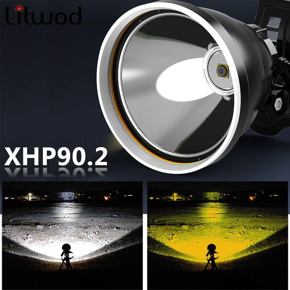 Rechargeable Adjustable Headlamp, Zoom/Waterproof LED White Yellow Color High Lumen Headlamp Flashlight Torch Power Bank For Adult Outdoor Camping Fishing Adventures Stevvex