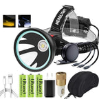 Rechargeable Adjustable Headlamp, Zoom/Waterproof LED White Yellow Color High Lumen Headlamp Flashlight Torch Power Bank For Adult Outdoor Camping Fishing Adventures Stevvex