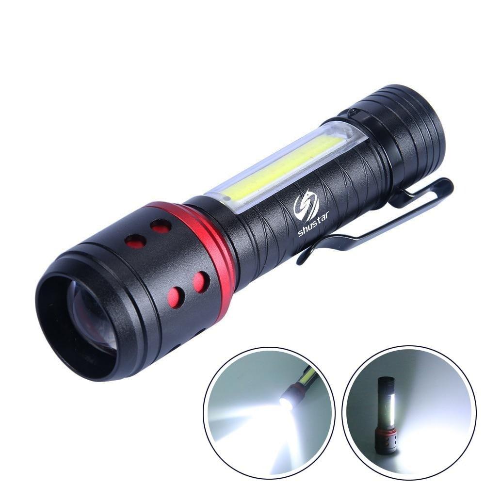 Rechargeable Adjustable LED Flashlight with Worklight Mini LED 4 Lighting Modes Flashlight with Water-Resistant COB Side Light Portable Zoomable  High Lumens Lamp For Camping Hiking Stevvex