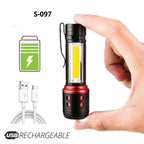 Rechargeable Adjustable LED Flashlight with Worklight Mini LED 4 Lighting Modes Flashlight with Water-Resistant COB Side Light Portable Zoomable  High Lumens Lamp For Camping Hiking Stevvex