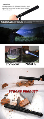 Rechargeable Adjustable LED Flashlights High Lumen Super Bright Handheld Waterproof Zoomable Portable Flashlight For Outdoor Baseball Bat Hiking CampingSelf Defense Stevvex