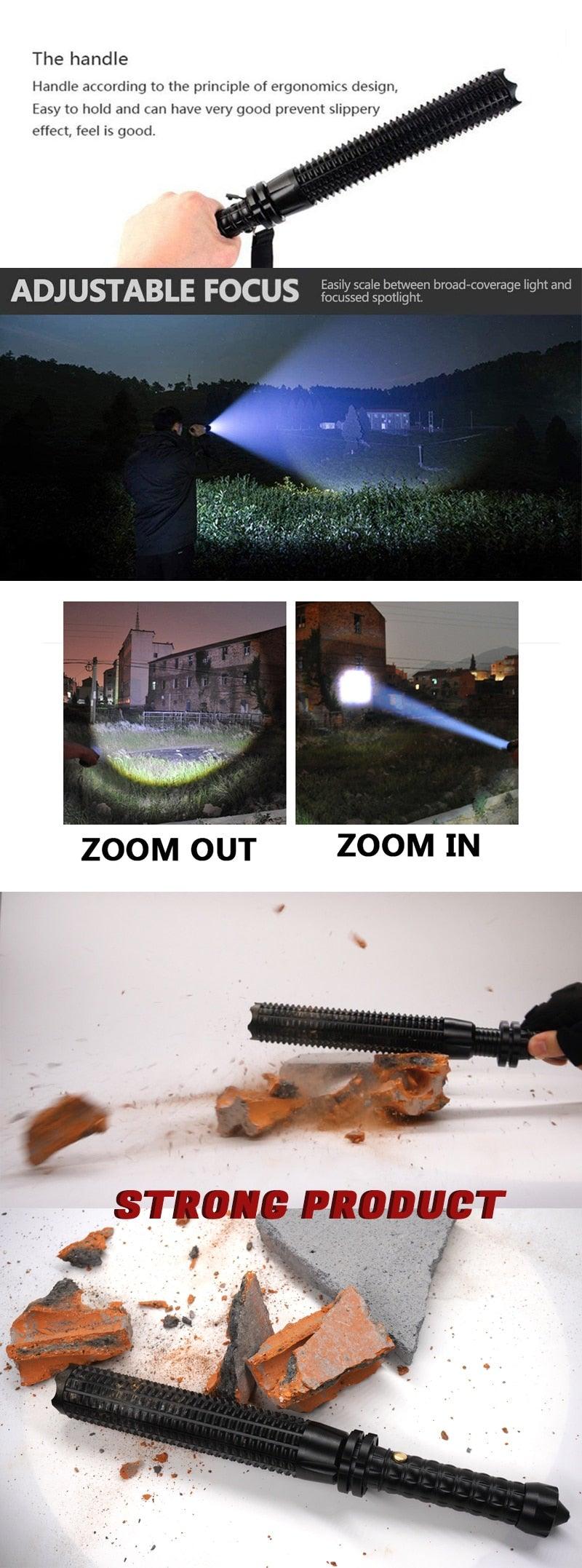 Rechargeable Adjustable LED Flashlights High Lumen Super Bright Handheld Waterproof Zoomable Portable Flashlight For Outdoor Baseball Bat Hiking CampingSelf Defense Stevvex