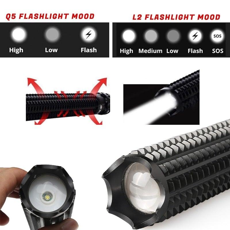 Rechargeable Adjustable LED Flashlights High Lumen Super Bright Handheld Waterproof Zoomable Portable Flashlight For Outdoor Baseball Bat Hiking CampingSelf Defense Stevvex