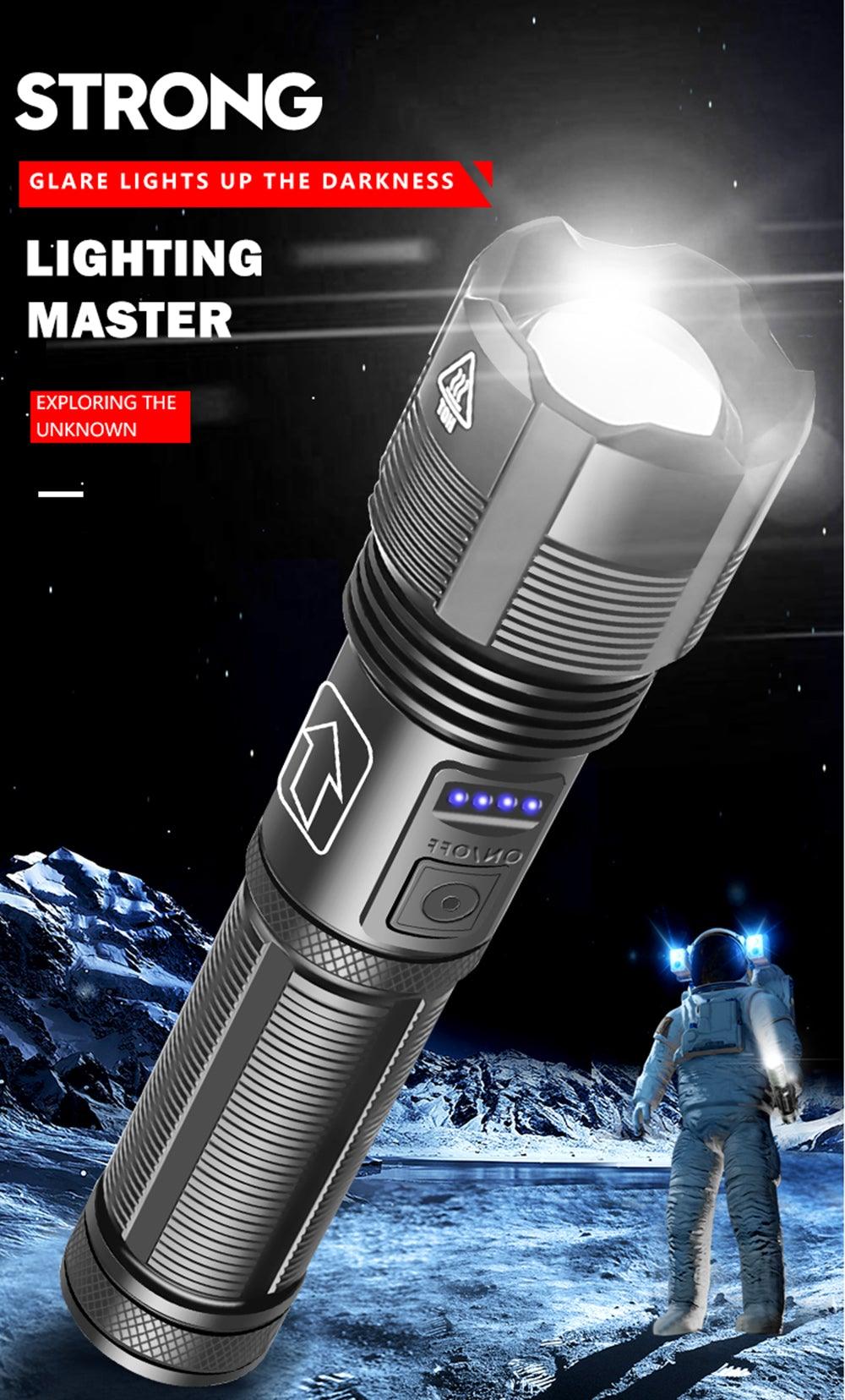 Rechargeable Adjustable Led Flashlights With High Lumen With Battery Display Super Bright Waterproof Flashlight  5 Lighting Modes For Adventure Hiking Camping Hunting New Design Stevvex