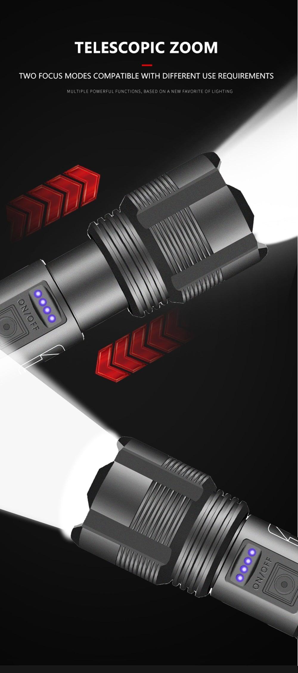Rechargeable Adjustable Led Flashlights With High Lumen With Battery Display Super Bright Waterproof Flashlight  5 Lighting Modes For Adventure Hiking Camping Hunting New Design Stevvex