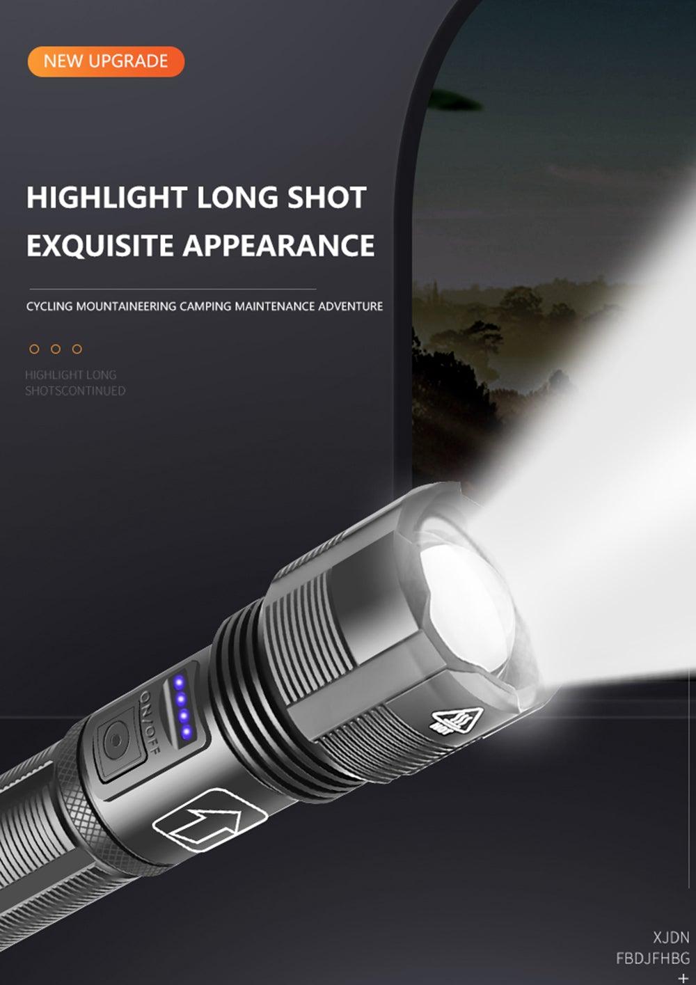 Rechargeable Adjustable Led Flashlights With High Lumen With Battery Display Super Bright Waterproof Flashlight  5 Lighting Modes For Adventure Hiking Camping Hunting New Design Stevvex