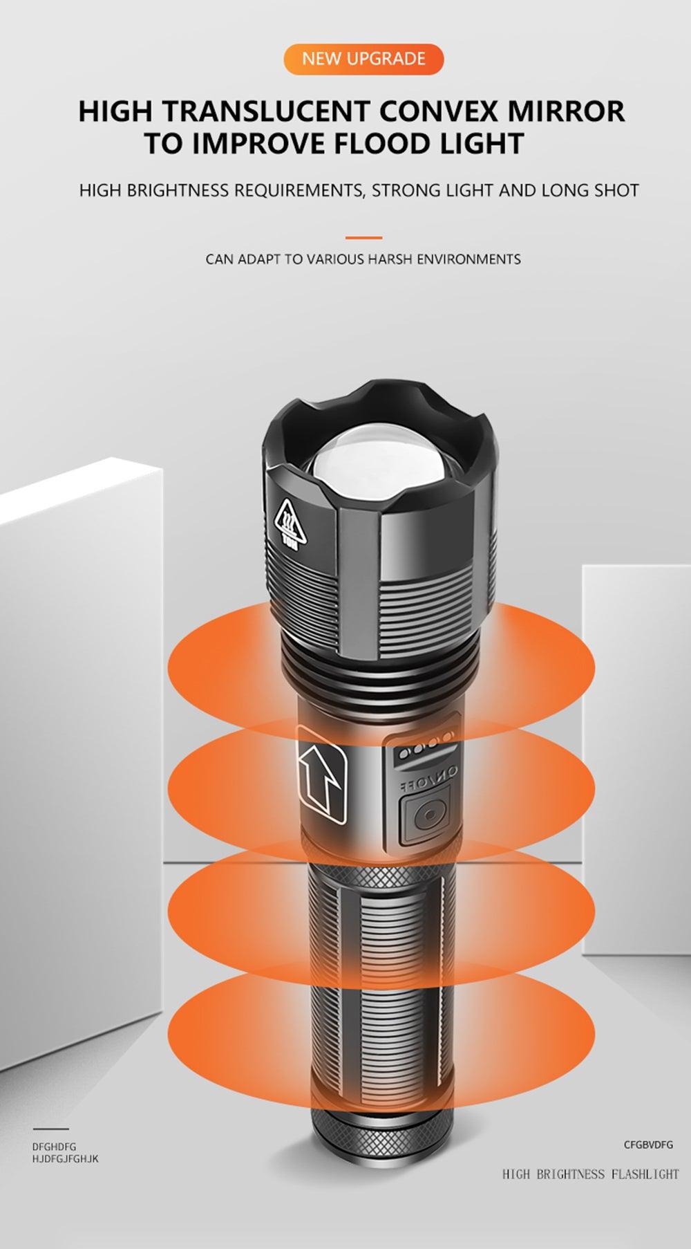 Rechargeable Adjustable Led Flashlights With High Lumen With Battery Display Super Bright Waterproof Flashlight  5 Lighting Modes For Adventure Hiking Camping Hunting New Design Stevvex