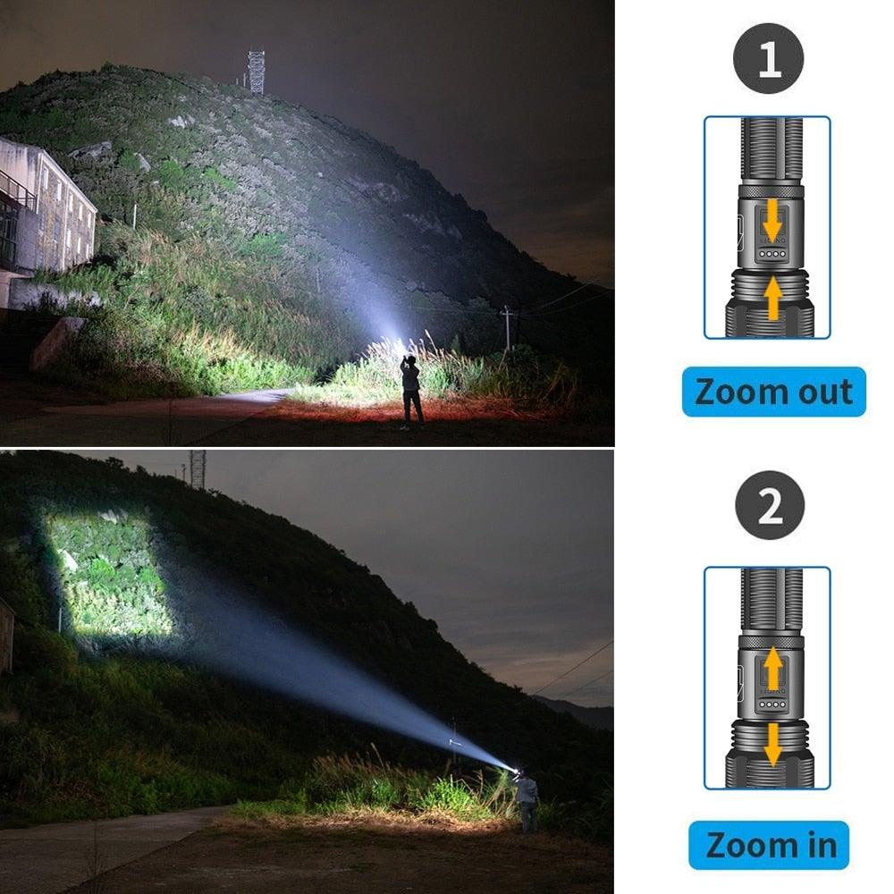 Rechargeable Adjustable Led Flashlights With High Lumen With Battery Display Super Bright Waterproof Flashlight  5 Lighting Modes For Adventure Hiking Camping Hunting New Design Stevvex