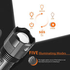 Rechargeable Adjustable Led Flashlights With High Lumen With Battery Display Super Bright Waterproof Flashlight  5 Lighting Modes For Adventure Hiking Camping Hunting New Design Stevvex