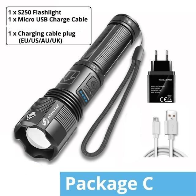 Rechargeable Adjustable Led Flashlights With High Lumen With Battery Display Super Bright Waterproof Flashlight  5 Lighting Modes For Adventure Hiking Camping Hunting New Design Stevvex