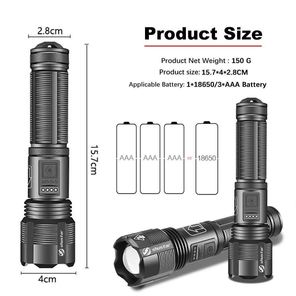 Rechargeable Adjustable Led Flashlights With High Lumen With Battery Display Super Bright Waterproof Flashlight  5 Lighting Modes For Adventure Hiking Camping Hunting New Design Stevvex