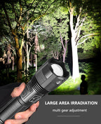 Rechargeable Adjustable Led Flashlights With High Lumen With Battery Display Super Bright Waterproof Flashlight  5 Lighting Modes For Adventure Hiking Camping Hunting New Design Stevvex