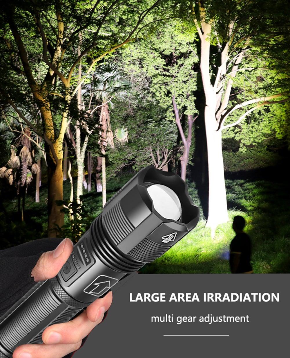 Rechargeable Adjustable Led Flashlights With High Lumen With Battery Display Super Bright Waterproof Flashlight  5 Lighting Modes For Adventure Hiking Camping Hunting New Design Stevvex
