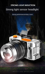 Rechargeable Adjustable LED Headlight Strong Light Zoomable Long-distance Waterproof Super Bright Head-mounted Led Headlamp For Hiking Night Fishing Outdoor Miner's Lamp Stevvex