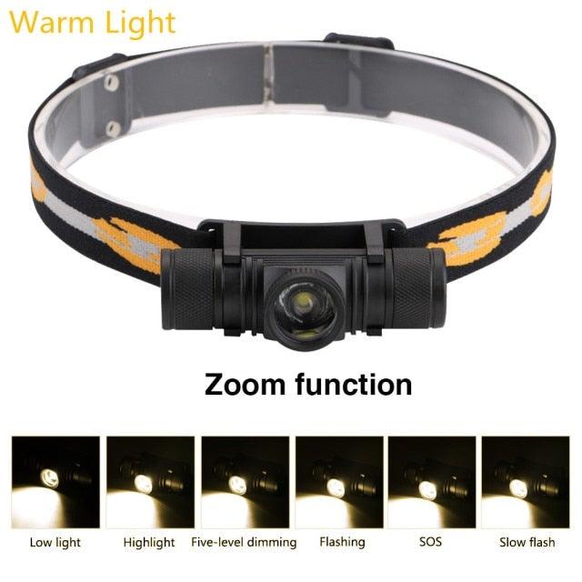 Rechargeable  Adjustable LED Power Headlamp USB Flashlight Waterproof  Headlight Torch  Light Work Lamp  For Outdoors Camping Running  Survival Hiking Stevvex