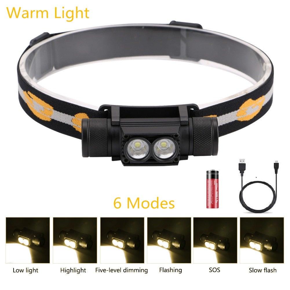 Rechargeable  Adjustable LED Power Headlamp USB Flashlight Waterproof  Headlight Torch  Light Work Lamp  For Outdoors Camping Running  Survival Hiking Stevvex
