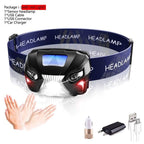 Rechargeable Adjustable LED USB Headlamp 10000Lm Powerfull Adjustable Waterproof Headlight Body Motion Sensor Head Flashlight For Outdoor Hiking Camping Torch Light Lamp Stevvex