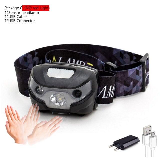 Rechargeable Adjustable LED USB Headlamp 10000Lm Powerfull Adjustable Waterproof Headlight Body Motion Sensor Head Flashlight For Outdoor Hiking Camping Torch Light Lamp Stevvex