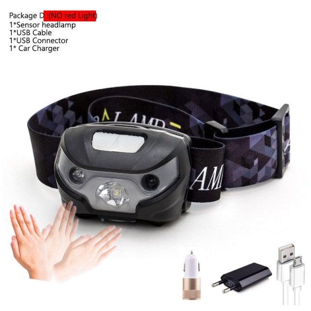 Rechargeable Adjustable LED USB Headlamp 10000Lm Powerfull Adjustable Waterproof Headlight Body Motion Sensor Head Flashlight For Outdoor Hiking Camping Torch Light Lamp Stevvex