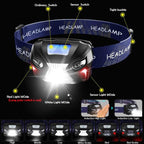 Rechargeable Adjustable LED USB Headlamp 10000Lm Powerfull Adjustable Waterproof Headlight Body Motion Sensor Head Flashlight For Outdoor Hiking Camping Torch Light Lamp Stevvex
