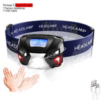 Rechargeable Adjustable LED USB Headlamp 10000Lm Powerfull Adjustable Waterproof Headlight Body Motion Sensor Head Flashlight For Outdoor Hiking Camping Torch Light Lamp Stevvex