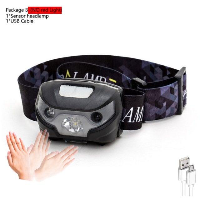 Rechargeable Adjustable LED USB Headlamp 10000Lm Powerfull Adjustable Waterproof Headlight Body Motion Sensor Head Flashlight For Outdoor Hiking Camping Torch Light Lamp Stevvex