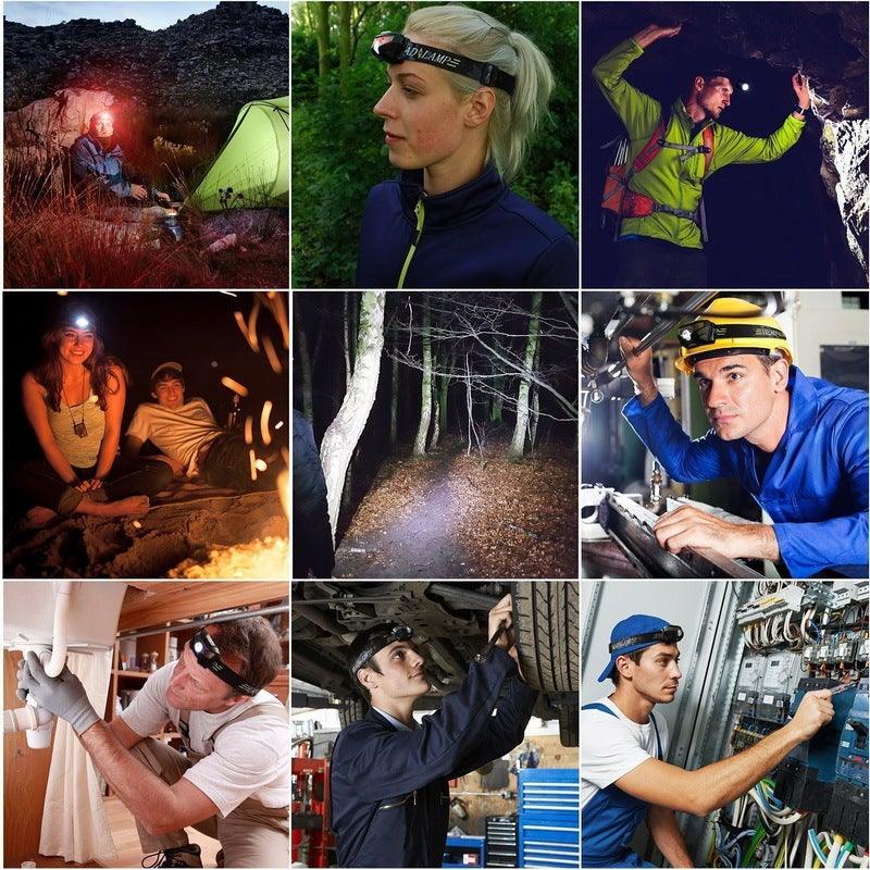 Rechargeable Adjustable  LED USB Headlight Powerfull Elastic High Lumens Headband Headlamp Motion Sensor Flashlight For Adults Kids Running Camping Hiking Camping Stevvex