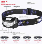 Rechargeable Adjustable  LED USB Headlight Powerfull Elastic High Lumens Headband Headlamp Motion Sensor Flashlight For Adults Kids Running Camping Hiking Camping Stevvex