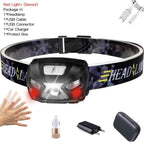 Rechargeable Adjustable  LED USB Headlight Powerfull Elastic High Lumens Headband Headlamp Motion Sensor Flashlight For Adults Kids Running Camping Hiking Camping Stevvex