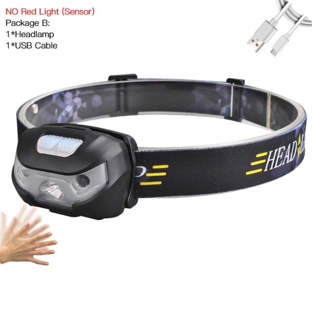 Rechargeable Adjustable  LED USB Headlight Powerfull Elastic High Lumens Headband Headlamp Motion Sensor Flashlight For Adults Kids Running Camping Hiking Camping Stevvex