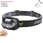 Rechargeable Adjustable  LED USB Headlight Powerfull Elastic High Lumens Headband Headlamp Motion Sensor Flashlight For Adults Kids Running Camping Hiking Camping Stevvex