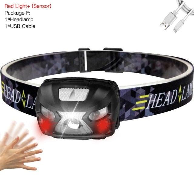 Rechargeable Adjustable  LED USB Headlight Powerfull Elastic High Lumens Headband Headlamp Motion Sensor Flashlight For Adults Kids Running Camping Hiking Camping Stevvex