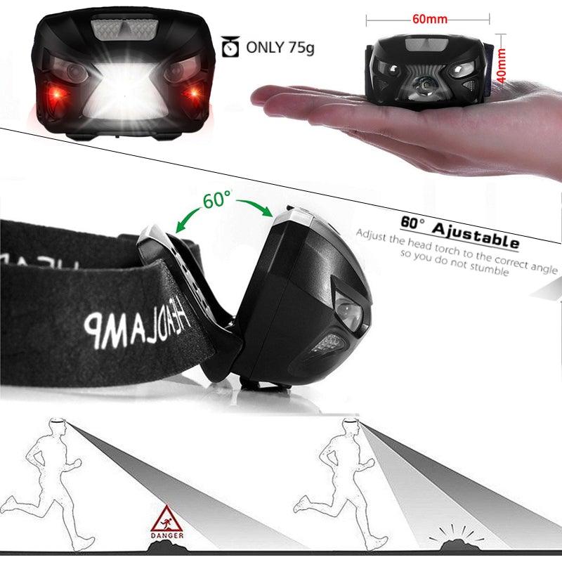 Rechargeable Adjustable  LED USB Headlight Powerfull Elastic High Lumens Headband Headlamp Motion Sensor Flashlight For Adults Kids Running Camping Hiking Camping Stevvex