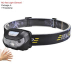 Rechargeable Adjustable  LED USB Headlight Powerfull Elastic High Lumens Headband Headlamp Motion Sensor Flashlight For Adults Kids Running Camping Hiking Camping Stevvex