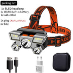 Rechargeable Adjustable  USB 5LED Headlamp with High Lumen Handsfree Waterproof Portable Ability Focusing Ring Headlight Flashlight  Torchlight For Outdoor  Camping Hiking Running Headlight Stevvex