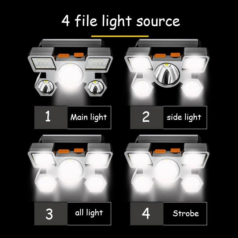 Rechargeable Adjustable  USB 5LED Headlamp with High Lumen Handsfree Waterproof Portable Ability Focusing Ring Headlight Flashlight  Torchlight For Outdoor  Camping Hiking Running Headlight Stevvex
