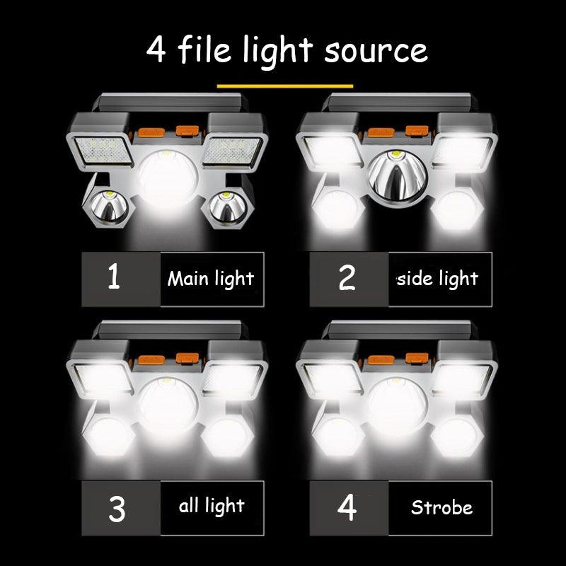 Rechargeable Adjustable  USB 5LED Headlamp with High Lumen Handsfree Waterproof Portable Ability Focusing Ring Headlight Flashlight  Torchlight For Outdoor  Camping Hiking Running Headlight Stevvex