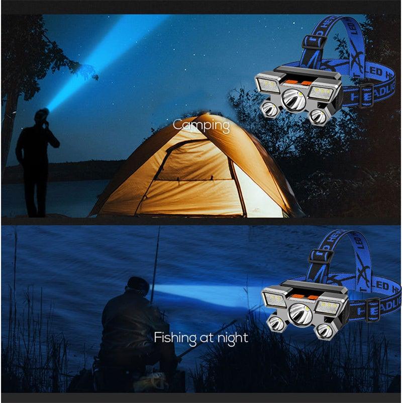 Rechargeable Adjustable  USB 5LED Headlamp with High Lumen Handsfree Waterproof Portable Ability Focusing Ring Headlight Flashlight  Torchlight For Outdoor  Camping Hiking Running Headlight Stevvex