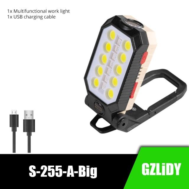 Rechargeable Adjustable USB LED Portable Charger Battery High Capacity with Digital Display LCD Screen Waterproof Flashlight COB Work Light For Repairing Outdoor Camping Stevvex