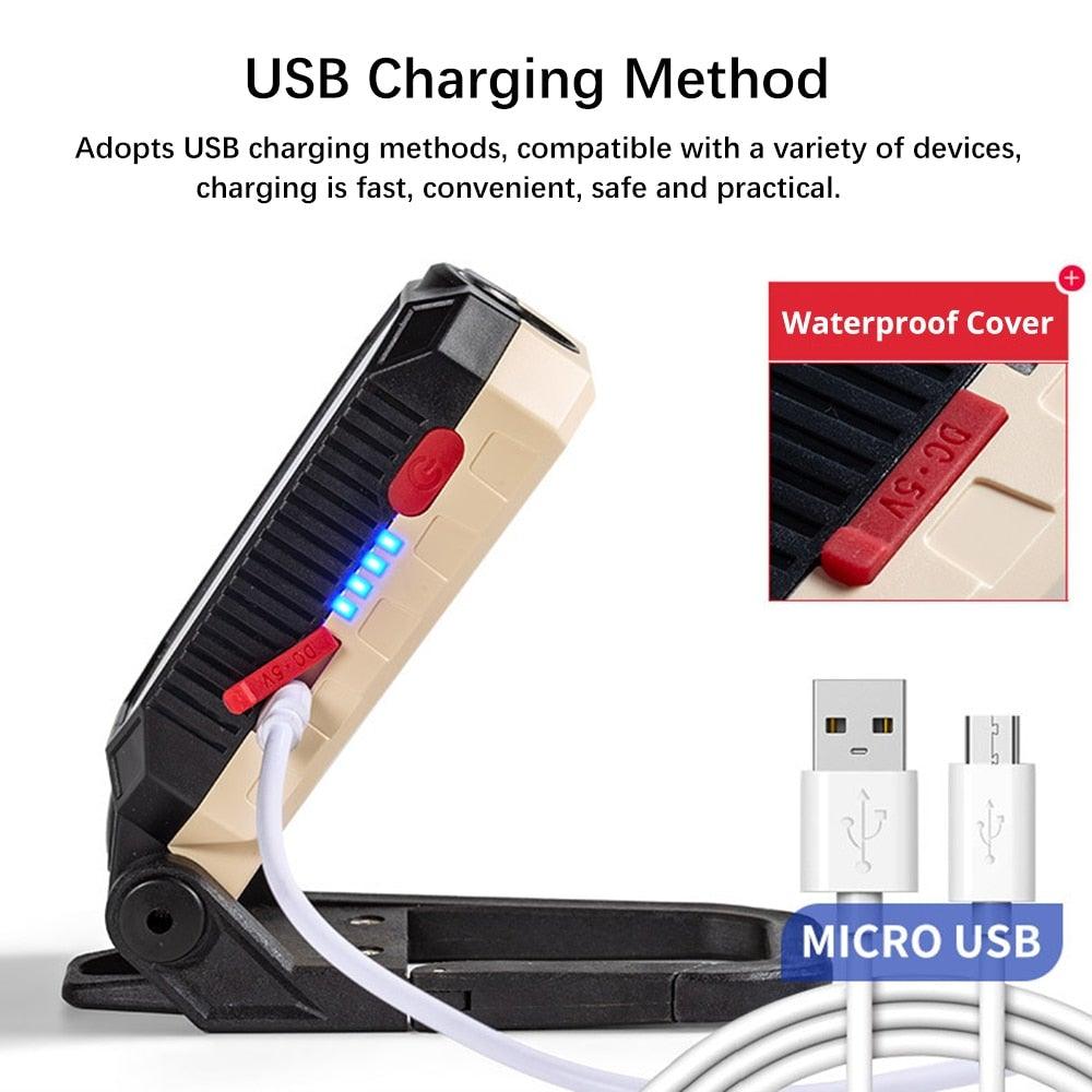 Rechargeable Adjustable USB LED Portable Charger Battery High Capacity with Digital Display LCD Screen Waterproof Flashlight COB Work Light For Repairing Outdoor Camping Stevvex
