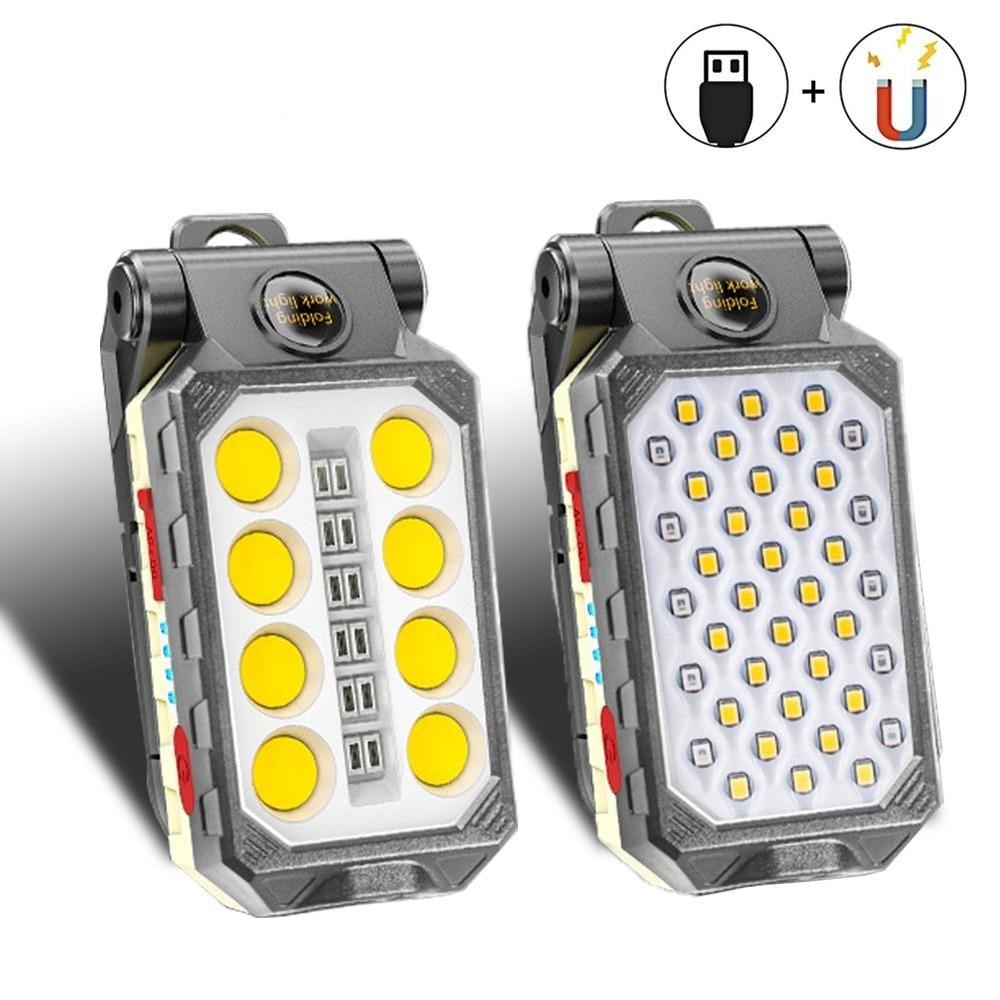 Rechargeable Adjustable USB LED Portable Charger Battery High Capacity with Digital Display LCD Screen Waterproof Flashlight COB Work Light For Repairing Outdoor Camping Stevvex
