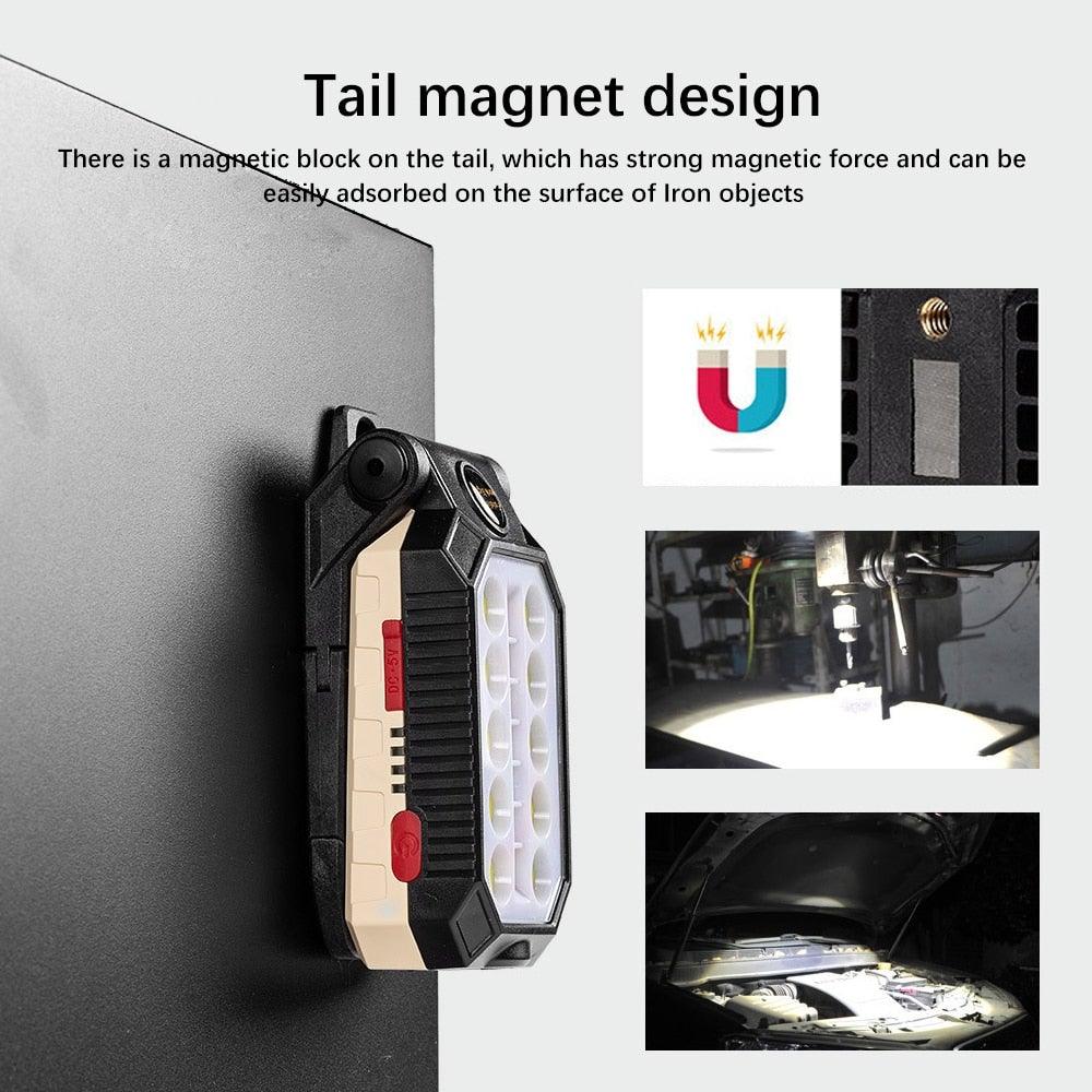 Rechargeable Adjustable USB LED Portable Charger Battery High Capacity with Digital Display LCD Screen Waterproof Flashlight COB Work Light For Repairing Outdoor Camping Stevvex