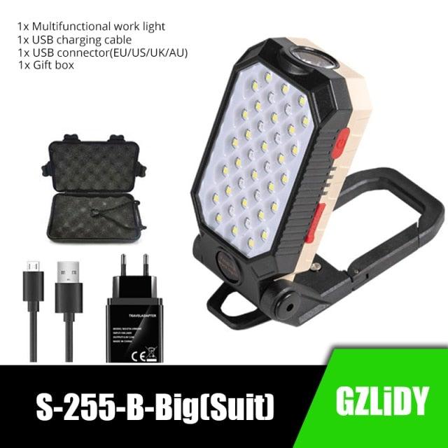 Rechargeable Adjustable USB LED Portable Charger Battery High Capacity with Digital Display LCD Screen Waterproof Flashlight COB Work Light For Repairing Outdoor Camping Stevvex