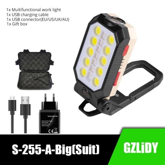 Rechargeable Adjustable USB LED Portable Charger Battery High Capacity with Digital Display LCD Screen Waterproof Flashlight COB Work Light For Repairing Outdoor Camping Stevvex