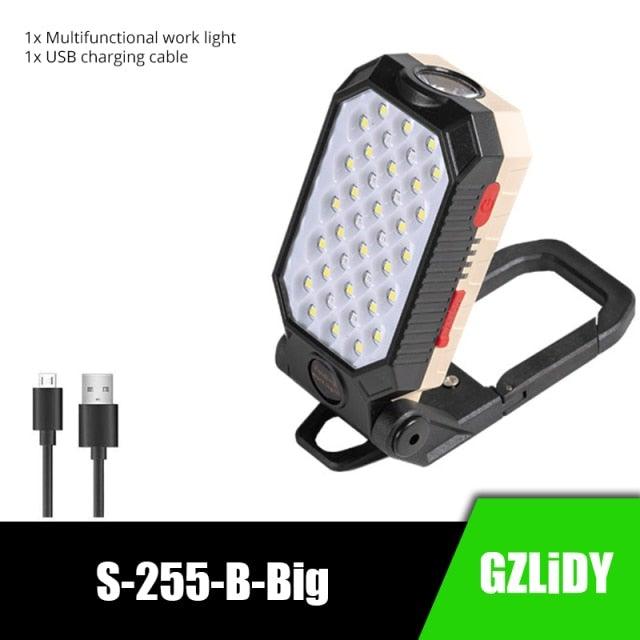 Rechargeable Adjustable USB LED Portable Charger Battery High Capacity with Digital Display LCD Screen Waterproof Flashlight COB Work Light For Repairing Outdoor Camping Stevvex