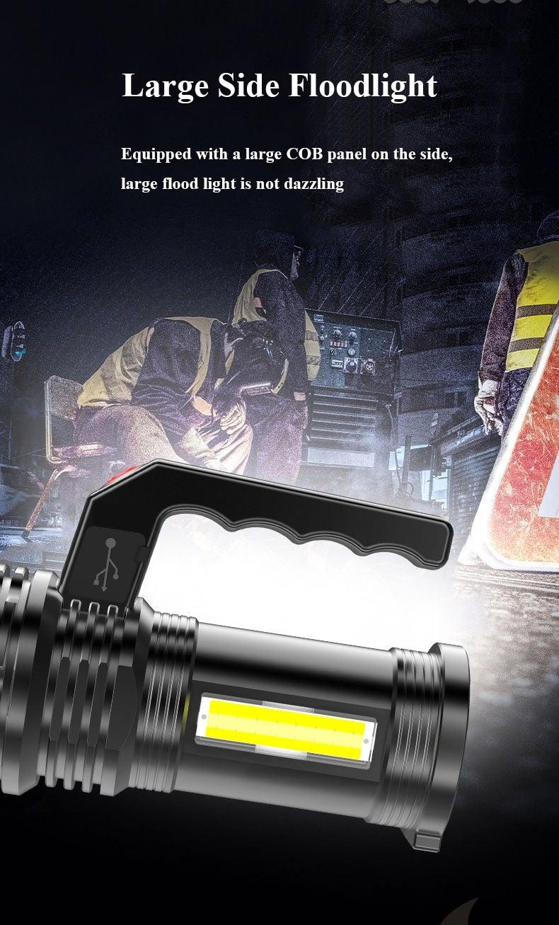 Rechargeable Handheld Flashlights Waterproof  3 Switch Mode Powerful High Lumens Spotlight Fashlight High Power Portable LED Waterproof Outdoor Long Lasting Spot Light Flashlight For Home & Outdoor Use Stevvex