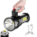 Rechargeable Handheld Flashlights Waterproof  3 Switch Mode Powerful High Lumens Spotlight Fashlight High Power Portable LED Waterproof Outdoor Long Lasting Spot Light Flashlight For Home & Outdoor Use Stevvex