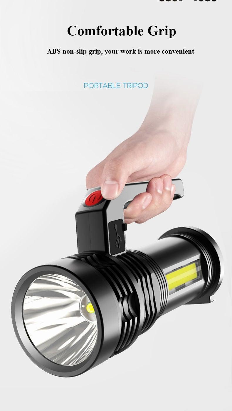 Rechargeable Handheld Flashlights Waterproof  3 Switch Mode Powerful High Lumens Spotlight Fashlight High Power Portable LED Waterproof Outdoor Long Lasting Spot Light Flashlight For Home & Outdoor Use Stevvex