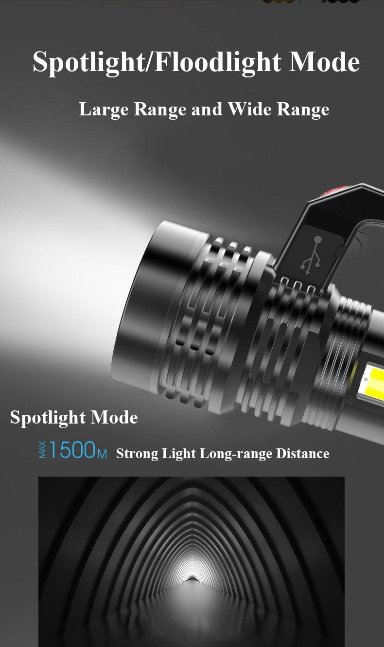 Rechargeable Handheld Flashlights Waterproof  3 Switch Mode Powerful High Lumens Spotlight Fashlight High Power Portable LED Waterproof Outdoor Long Lasting Spot Light Flashlight For Home & Outdoor Use Stevvex