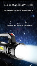 Rechargeable Handheld Flashlights Waterproof  3 Switch Mode Powerful High Lumens Spotlight Fashlight High Power Portable LED Waterproof Outdoor Long Lasting Spot Light Flashlight For Home & Outdoor Use Stevvex